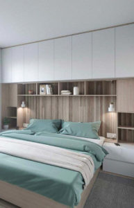 встроенная мебель для современной спальни с кроватью