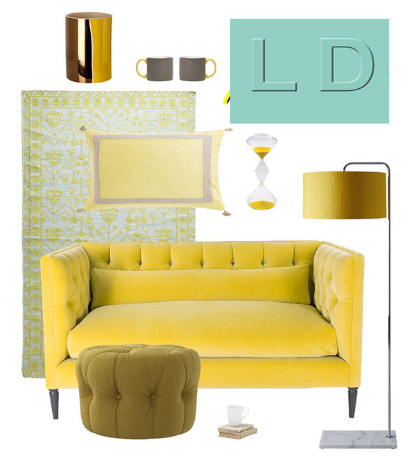 коллаж с желтым диваном