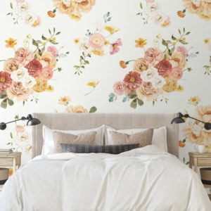 коллаж спальни обои с крупными цветами