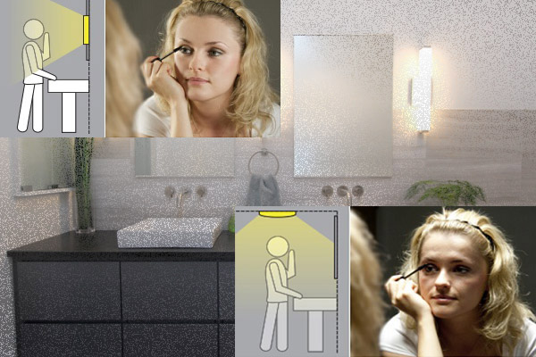 Освещение изображения в зеркале ванной комнаты