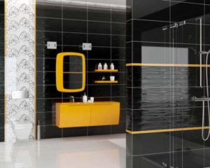 желтая и черная плитка в ванной